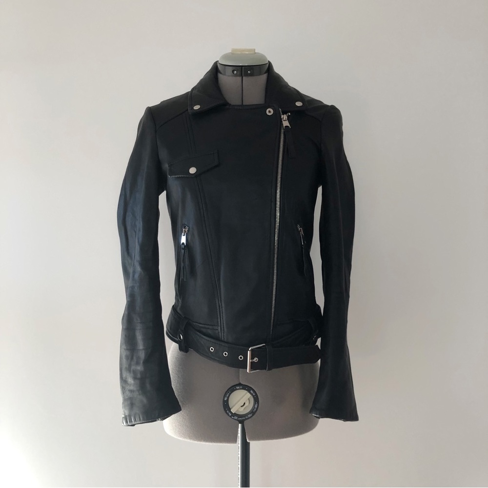 Zara genuine leather black moto jacket